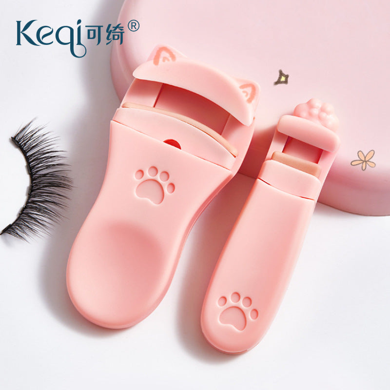Keqi mini wide-angle eyelash curler - cat paw design, eyelid-friendly, long-lasting curl, adhesive strip included, beauty tool