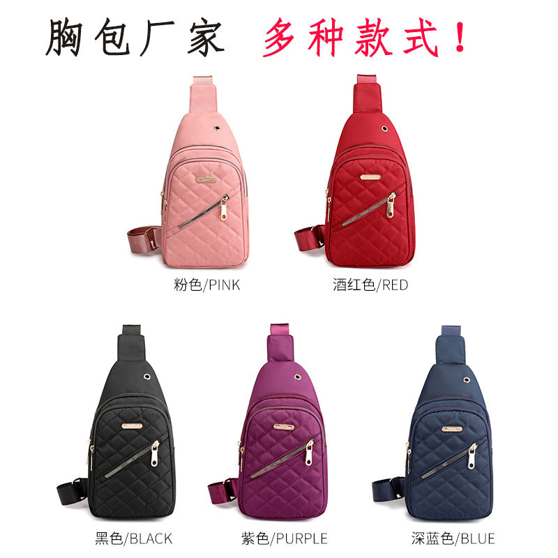 2023 new diagonal span women's breast bag fashion embroidered thread rhombus shoulder messenger bag street nylon simple chest bag