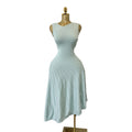 French sleeveless knittingdress women's water ripple hip cover long skirt summer slant neck ice silk asymmetrical a-line skirt