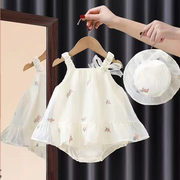Baby girl summer outfit: cute princess romper dress - lightweight, sleeveless, perfect for first birthday!