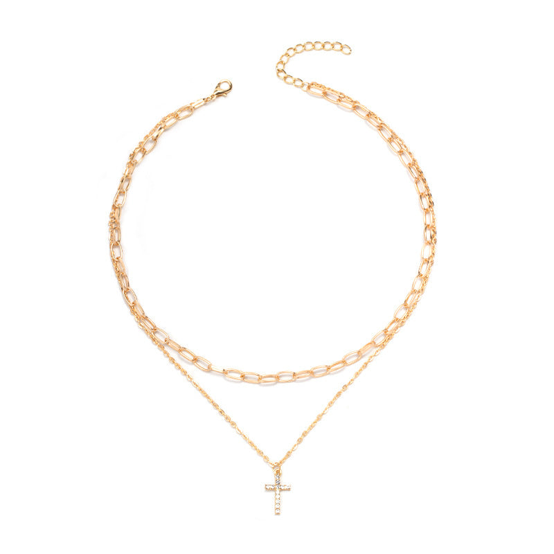 Cross sweater necklace wholesale fashion cross-border jewelry women's fall and winter full diamond fashionstylishcasual stacked necklace