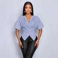 European and american cross-border  summer new striped irregular sexy fashion short-sleeve shirt v-neck top women's blouse