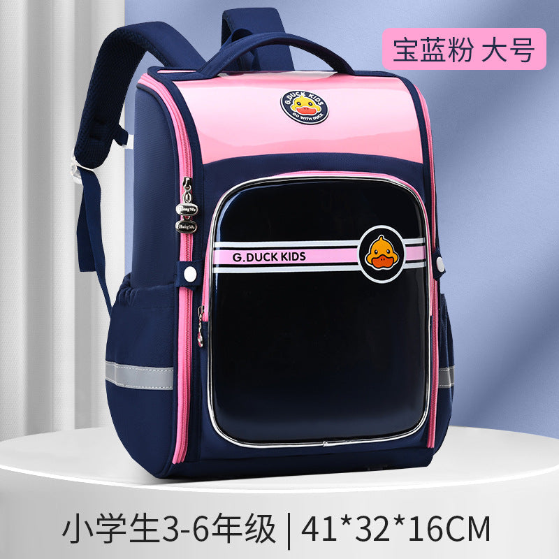 Authentic little yellow duck backpack - elementary school backpack for boys and girls - all-in-one large capacity backpack with storage, designed to reduce burden