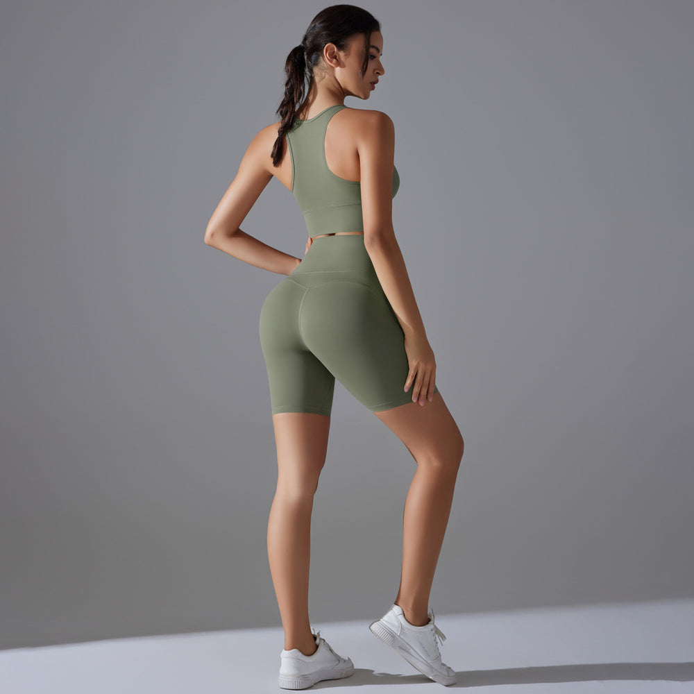 New high-waisted, butt-lifting, antibacterial yoga shorts - barely-there feel, sports bra, and quick-dry running & yoga set for women