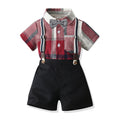 Boyssuitspringnew arrivalboysplaidlong sleevesshirtbaby boy british plaid one-year-old overallssuit