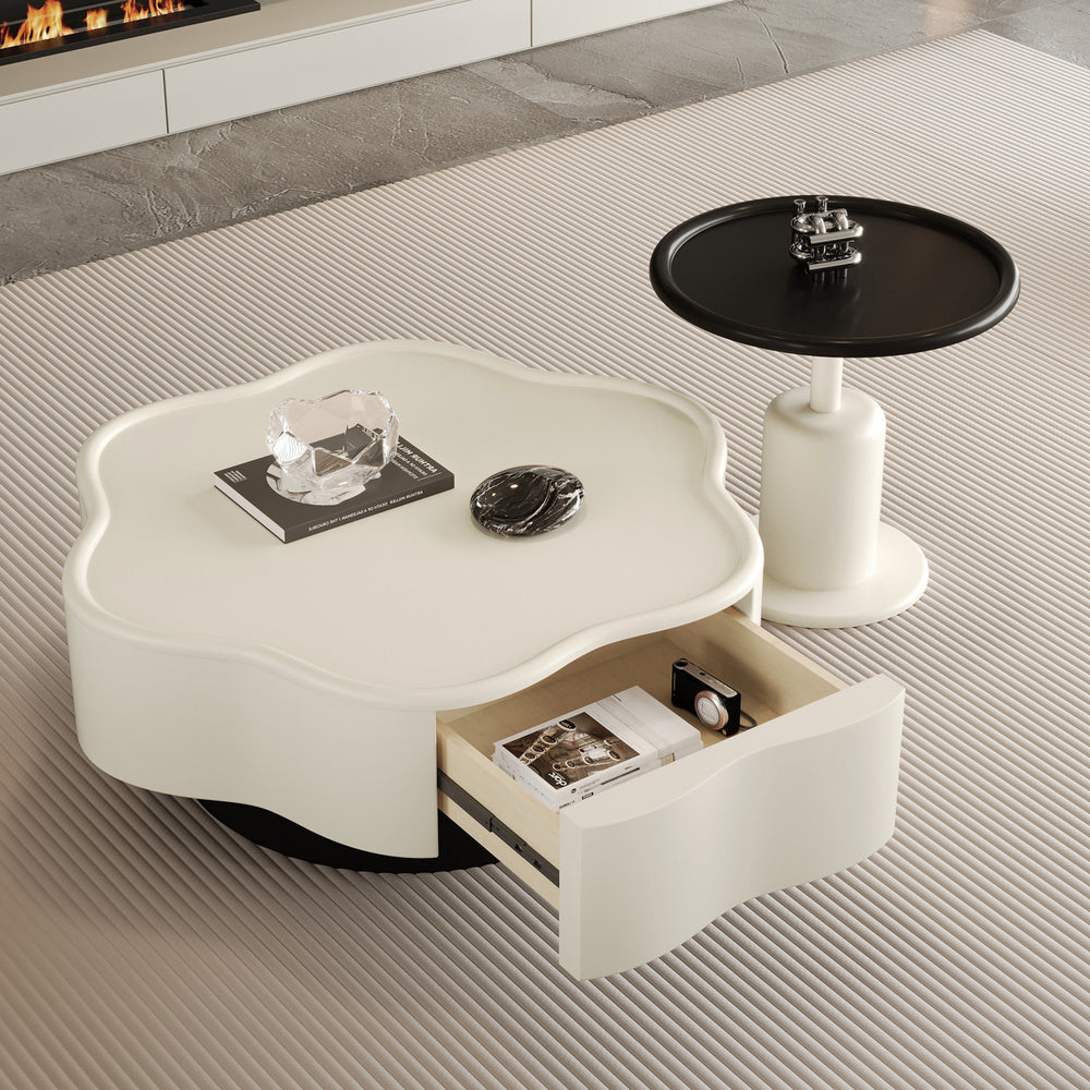 New arrival medieval style petal coffee table walnut cream style living room storage small apartment creative special-shaped combination