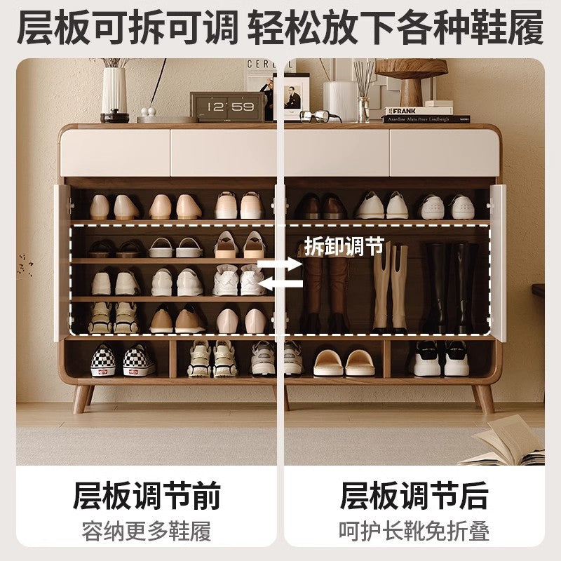 Shoe cabinet household entrance home storage integrated against the wall indoor entrance corridor corridor 2025 explosion solid wood shoe rack