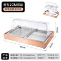 Stainless steel rose gold outer frame + bottom basin 6.5cm high + double grid inner basin with dense holes 2cm high + double flip cover (with 3 ice plates)