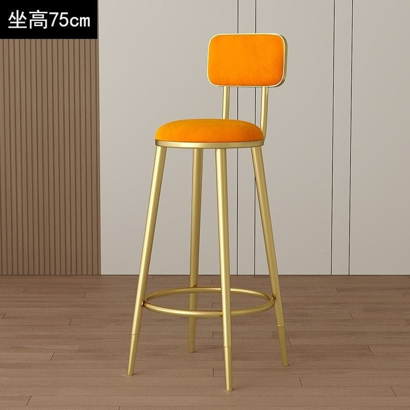 Minimalist modern high bar stool - nordic style gold-tone luxury iron backrest chair for bar, ktv, and counter seating