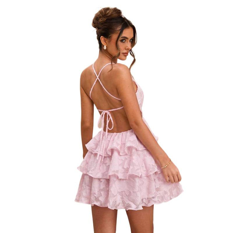 fashion  summer new printing elegance romantic pure desire sexy backless suspender dress