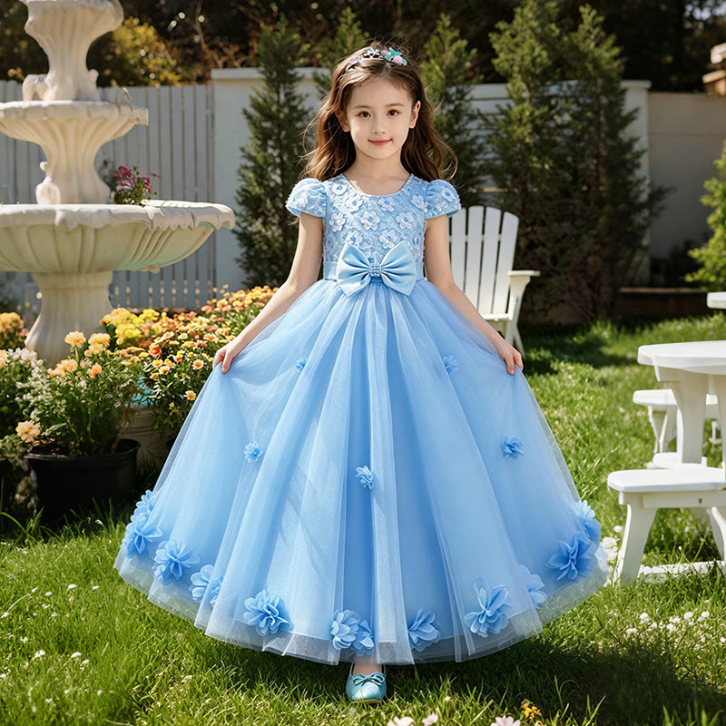 Girls' solid color mesh tutu wedding dress - perfect for children's day performances, birthday parties, and princess outfits - in stock!