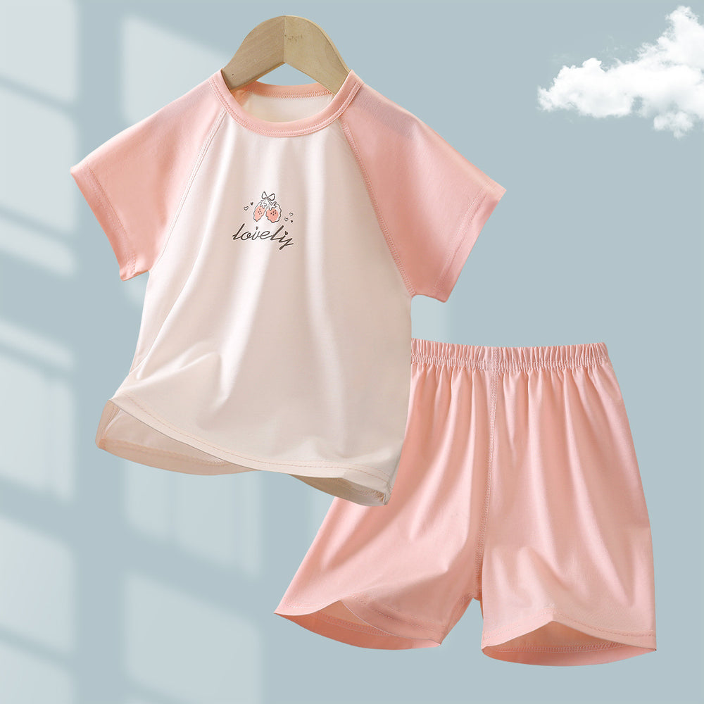 Yishimei summer new arrivalkids men's and women's small and medium-sized children's category a boneless tencel lyocell short-sleeved home clothes set