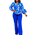 D3289 european and american style women's clothing  new ol fashion printed long sleeve top and wide leg pants two-piece set african outfit
