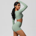 European and american new arrival: brushed long-sleeve yoga set - tight-fit, butt-lifting shorts, quick-dry running & fitness outfit for pilates