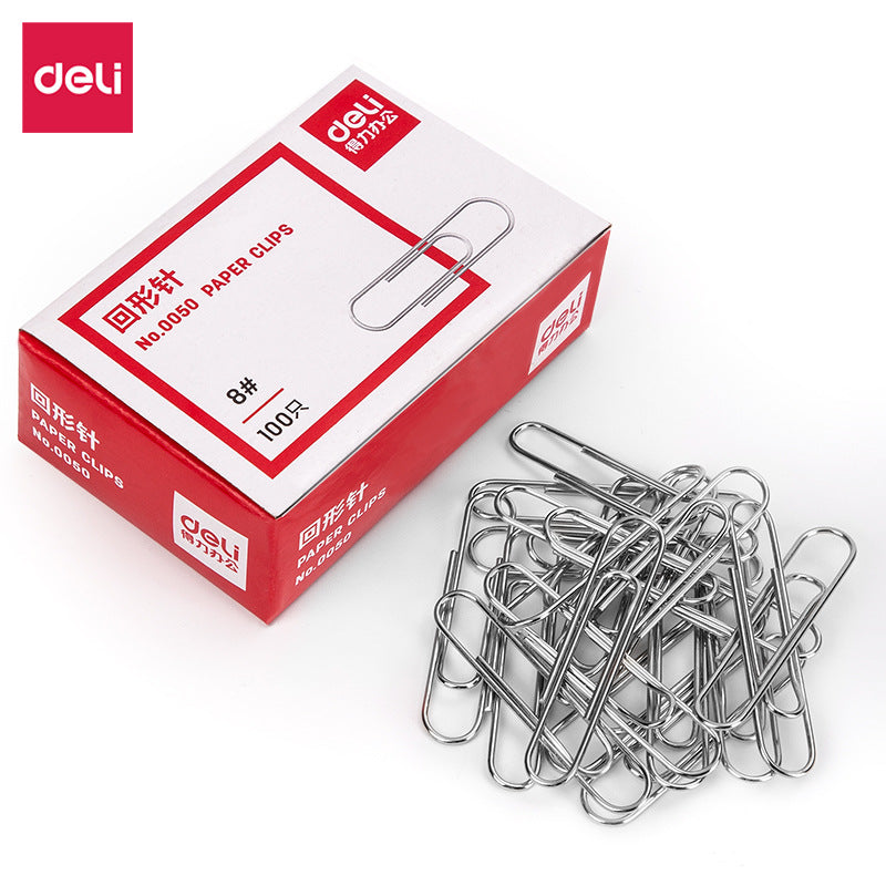 Deli 0050 large paper clip 50mm metal silver paper clip U-shaped fixed data 100 pieces