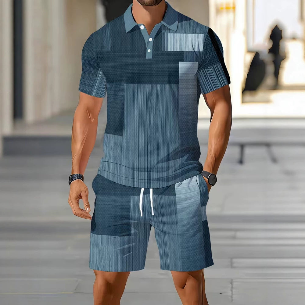 hot-selling men's polo shirt set, new summer two-piece casual short-sleeve and shorts set, dropshipping available