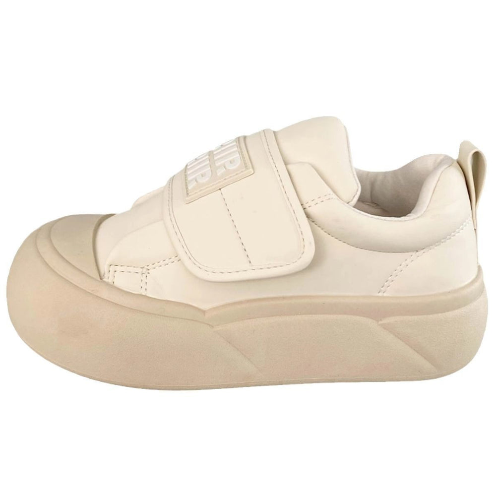 Creamy white chunky sole sneakers - women's adorable & chic spring/autumn new arrivals - unique velcro closure, round toe, bread-shaped shoes, student canvas sneakers