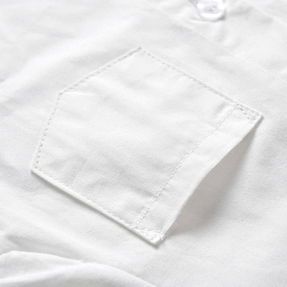 New classic boys' short-sleeve white cotton shirt - lightweight summer style for kids, perfect for performances, school uniforms, and elementary school students (sizes for mid-to-large children)