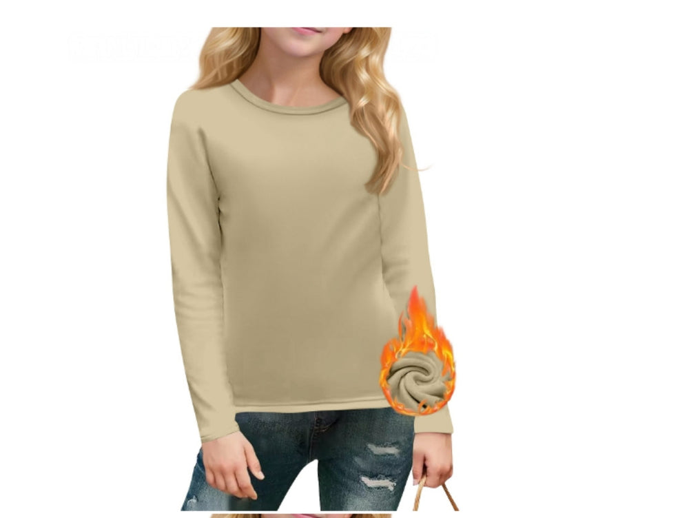 cross-border  autumn/winter new children's long-sleeve crew neck solid color everyday casual fleece-lined t-shirt top