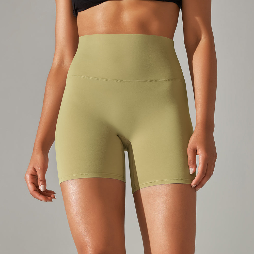 New arrival no awkward line nude high waist yoga pants women's double-sided brushed peach butt tight sports three-quarter pants