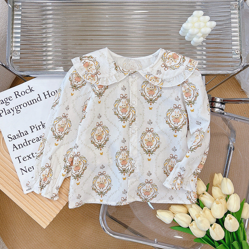 spring/autumn new arrival: pure cotton shirt blouse for girls - peter pan collar, long sleeve, versatile layering top, mori girl style