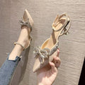 High-heeled sandals for women, thin heels, pointed toes, 2025 summer fashionnew arrival, toe-cap casual wine glass heels, one-word buckle strap sandals for women