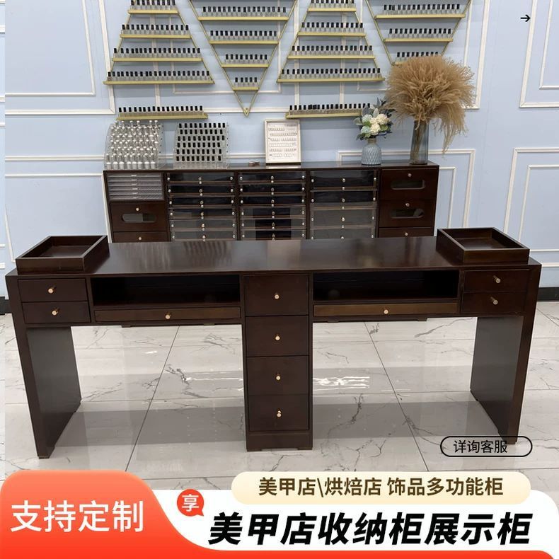 Black walnut retro style manicure table workbench with drawers cabinet multi-functional manicure table and chair set vintage