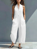 european and american women's clothing  independent station casual women's sleeveless stand collar pocket jumpsuit independent station black