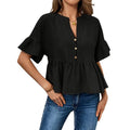 code new arrival  original women's casualpure colorv neckruffles short-sleeved tops
