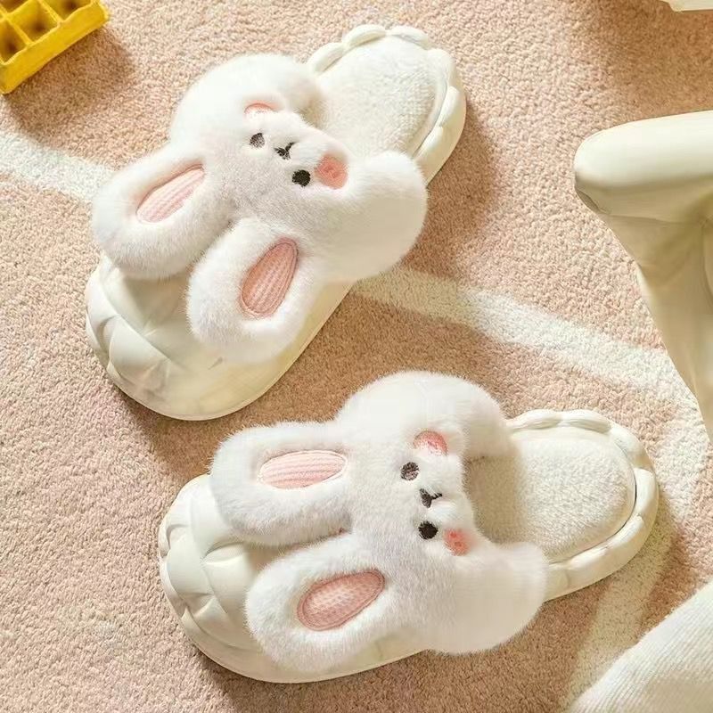 Women's cloud slippers - new 2023 autumn/winter indoor home cute plush rabbit warm cotton slippers