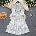 French chic lantern sleeve printed dress - women's summer korean style, slimming tie-waist, ethereal fairy dress