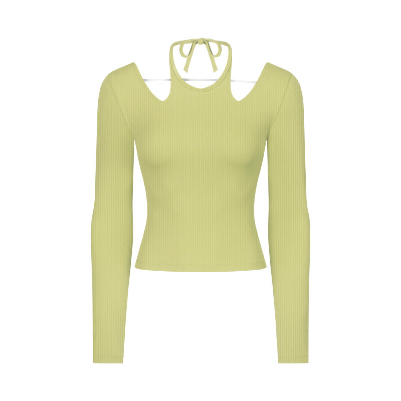 Vertical ribbed 2.0 sexy halter dance sports long sleeves silmslimming look pilates yoga clothes daw027