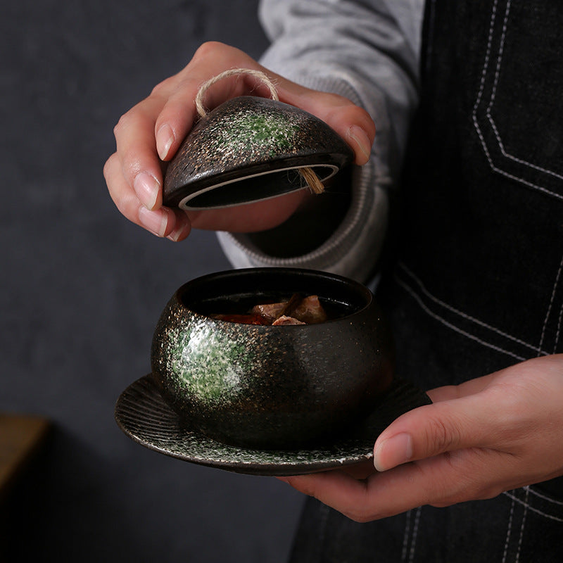 Japanese retro steamed egg cup, one-person soup cup, ceramic tableware, dessert bowl, bird's nest supplement, covered bowl, one-person stew cup