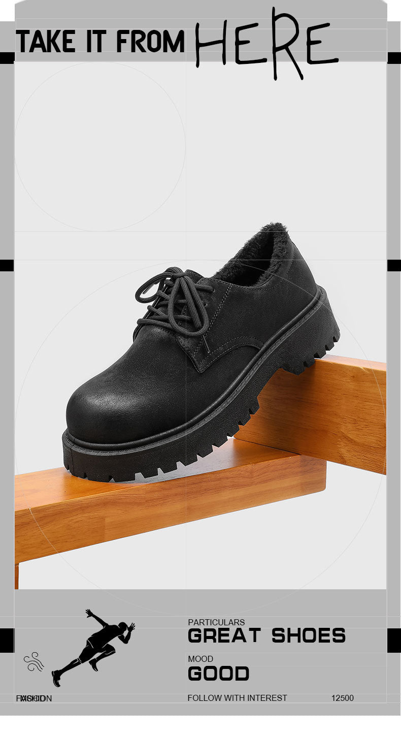 Derby cotton shoes 2025 new arrivalwinterlow anklebootsmenheattechretroworkwearthick solesuedefleece-lined leather shoes