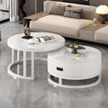 Italian round rock slab high-end tea table, small apartment coffee table, living room home modern minimalist light luxury table set