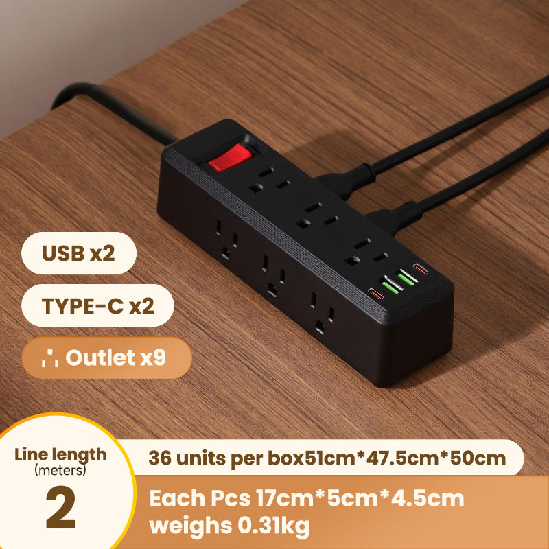 Us standard 110v power strip with overload protection, pd charging port, for us and canadian outlets