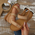Plus size casual comfort velcro peep-toe sandals - versatile student style, breathable soft sole beach sandals