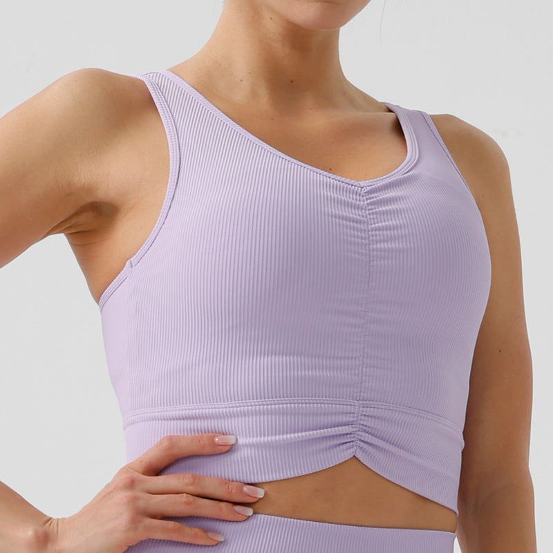 environmental-friendly sports bra with chest pad tight back yoga bra pleated ribbed fitness sports intimates
