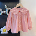 Kids'  autumn new arrival: stylish long-sleeve pure cotton shirt with peter pan collar and lace trim - korean style fashion blouse for girls