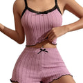 hot seller: european & american style lace trim cami shorts women's pajama set - loungewear & sleepwear two-piece