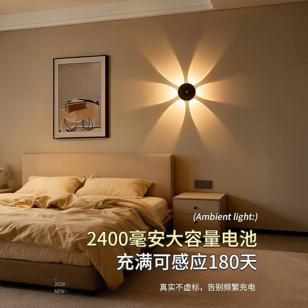 Rechargeable, wire-free, drill-free motion sensor wall light - perfect for hallways, stairs, bedside night light, and floral-style wall lighting