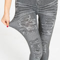 Wish hot-selling summer distressed print faux denim leggings -  cross-border hot seller, thin, high-stretch, all-in-one pants