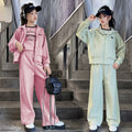 Girls' spring/autumn outfit set: new fashionable  jacket and wide-leg pants two-piece casual set for girls (sizes for mid-to-large children)