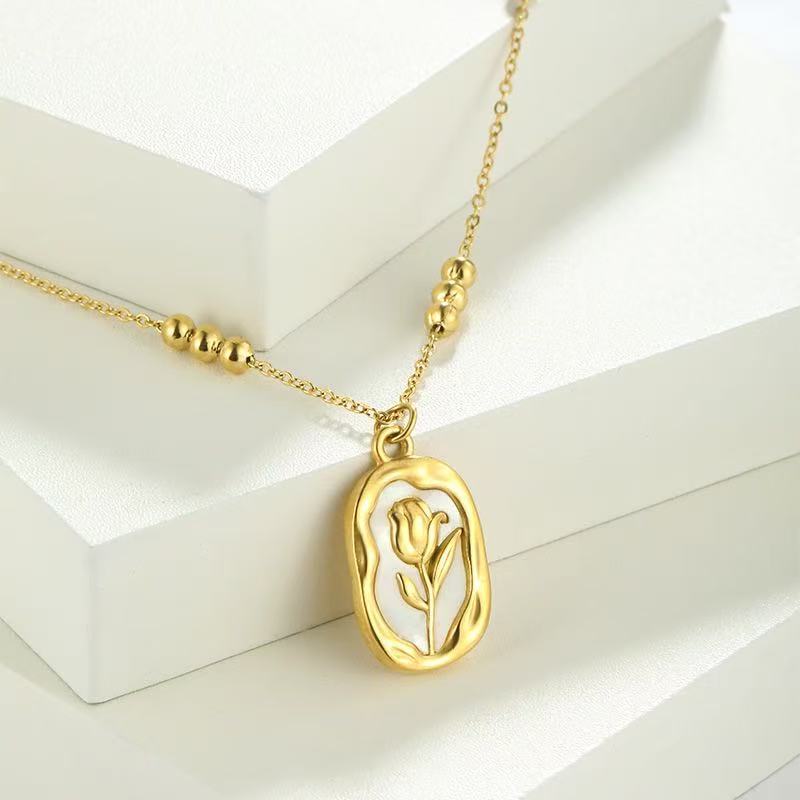 new arrivalcasual rose white shell pendant necklace for women classysensestylisheasiest for match stainless steel gold-plated necklace
