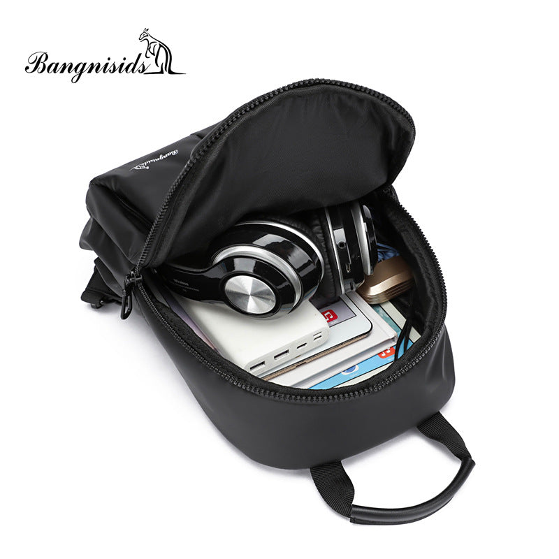 Spring messenger bag new, men's breast bag fashionable casual oblique backpack waterproof leather film small satchel versatile breast bag