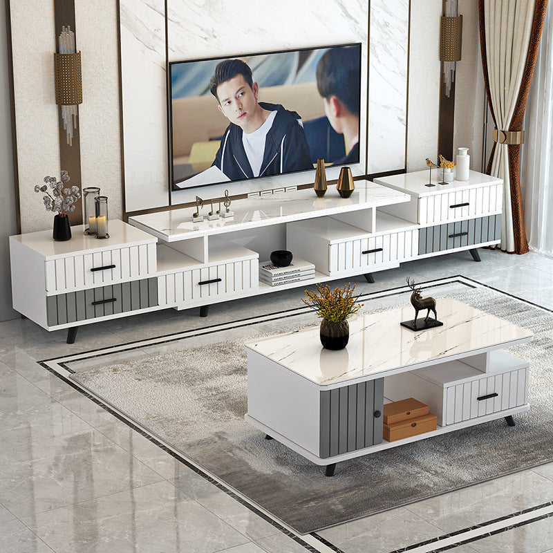 Tempered glass extendable tv stand & coffee table set - minimalist modern european style for small apartments - home living room tv cabinet