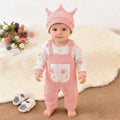 Baby girl cute bow crown print romper overalls set