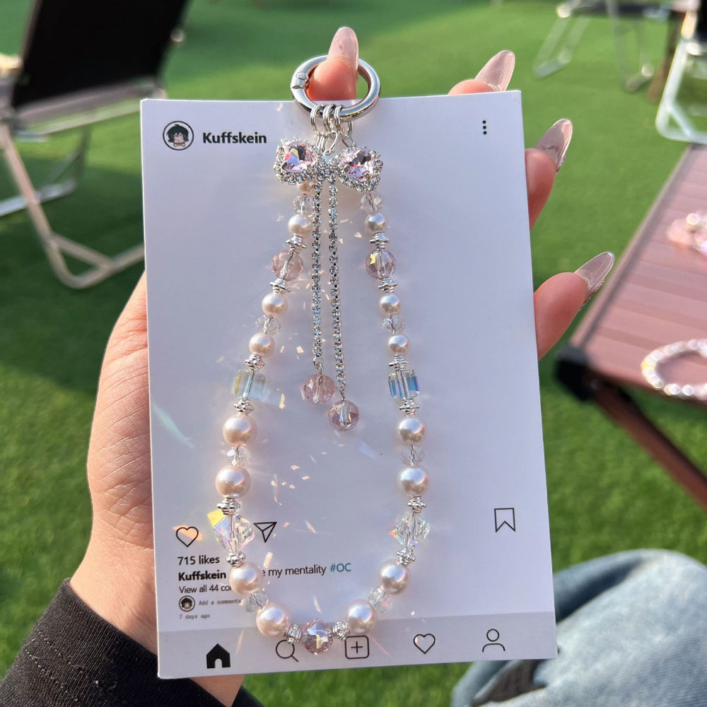 Luxury rhinestone butterfly phone charm crystal pendant wristlet chain accessories - high-end mobile phone lanyard for women