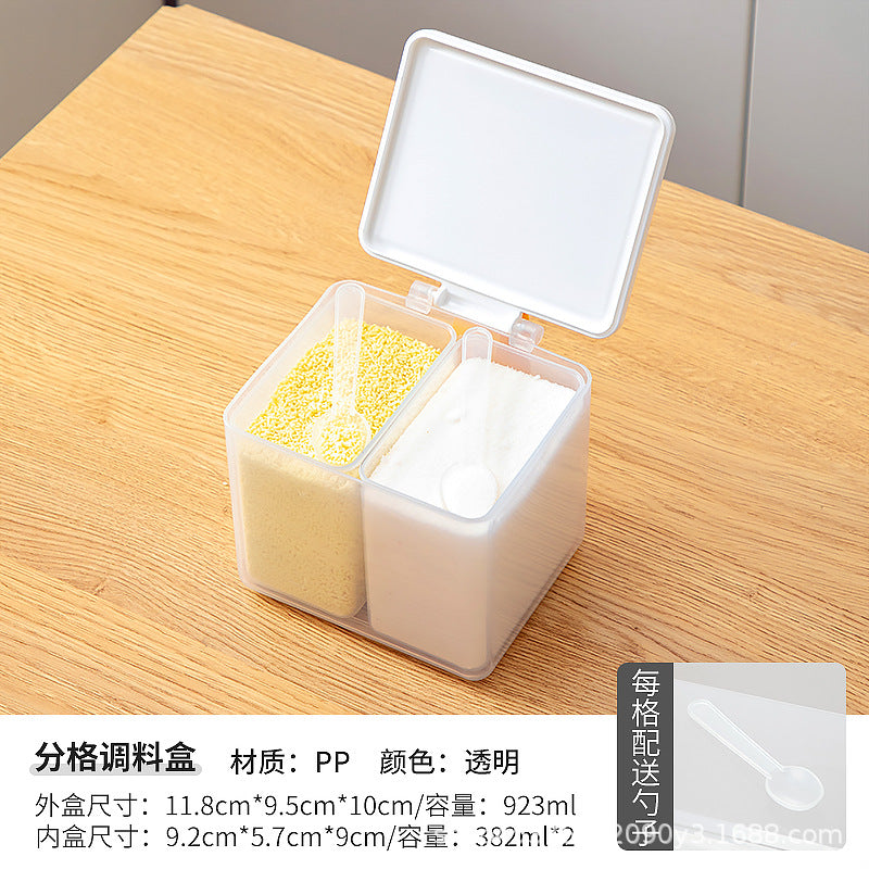Kitchen seasoning storage box Household multi-functional grid four-grid integrated flip cover Food refrigerator storage box