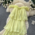 French halter sleeveless ruffle dress women's summer korean style high waist tiered dress vacation chic maxi dress
